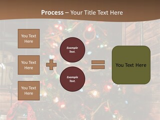 A Christmas Tree With Lights On It In Front Of A Window PowerPoint Template
