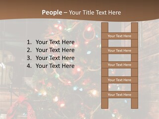 A Christmas Tree With Lights On It In Front Of A Window PowerPoint Template