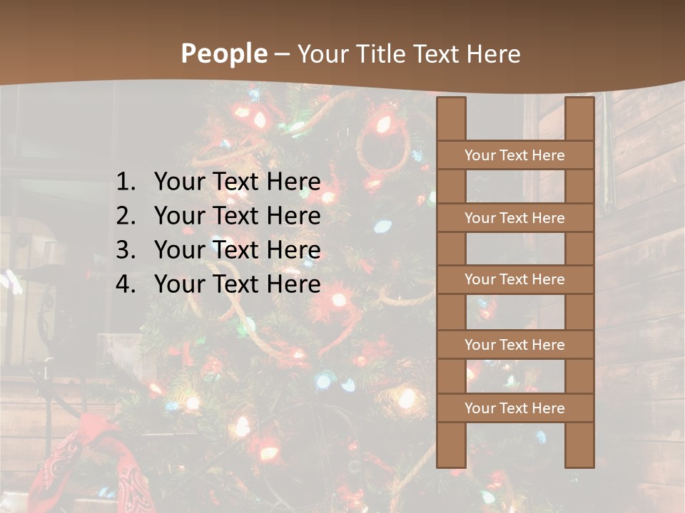 A Christmas Tree With Lights On It In Front Of A Window PowerPoint Template