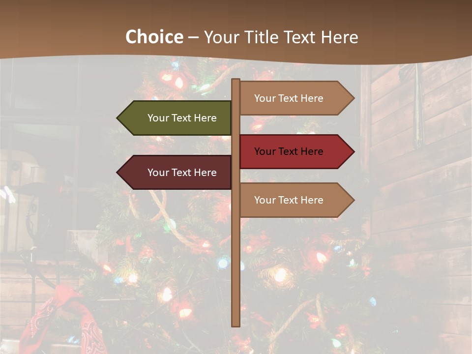 A Christmas Tree With Lights On It In Front Of A Window PowerPoint Template
