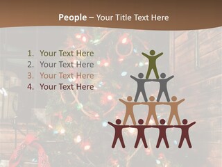 A Christmas Tree With Lights On It In Front Of A Window PowerPoint Template