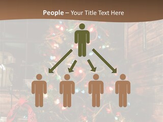 A Christmas Tree With Lights On It In Front Of A Window PowerPoint Template