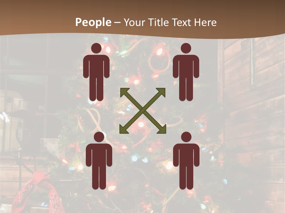 A Christmas Tree With Lights On It In Front Of A Window PowerPoint Template