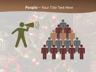 A Christmas Tree With Lights On It In Front Of A Window PowerPoint Template
