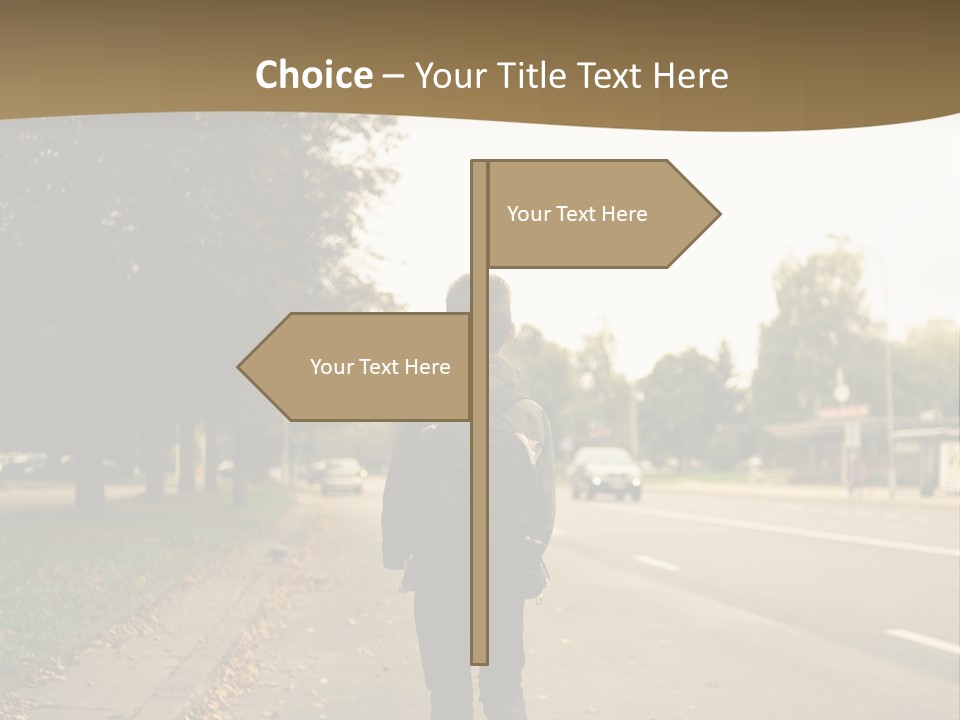 A Person Walking Down A Street With A Backpack PowerPoint Template
