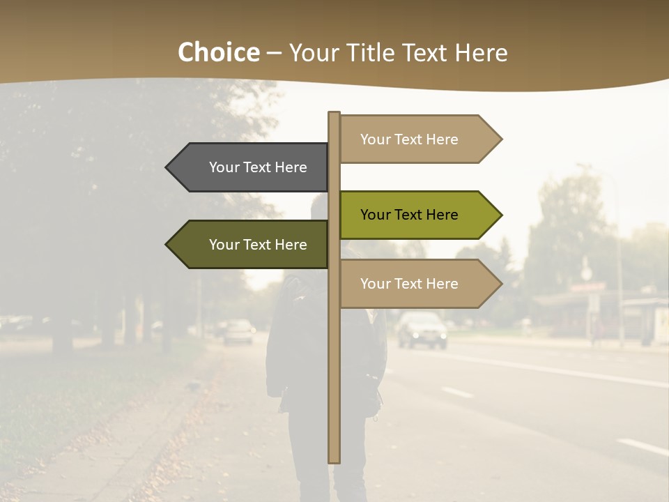 A Person Walking Down A Street With A Backpack PowerPoint Template