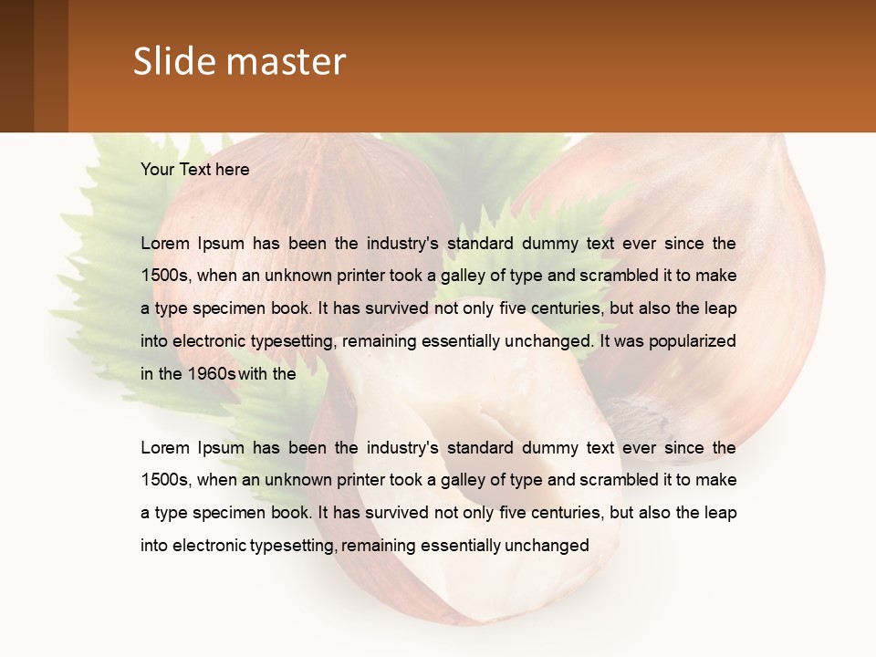 A Group Of Nuts With Leaves On A White Background PowerPoint Template