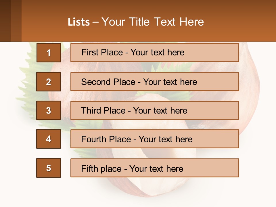 A Group Of Nuts With Leaves On A White Background PowerPoint Template