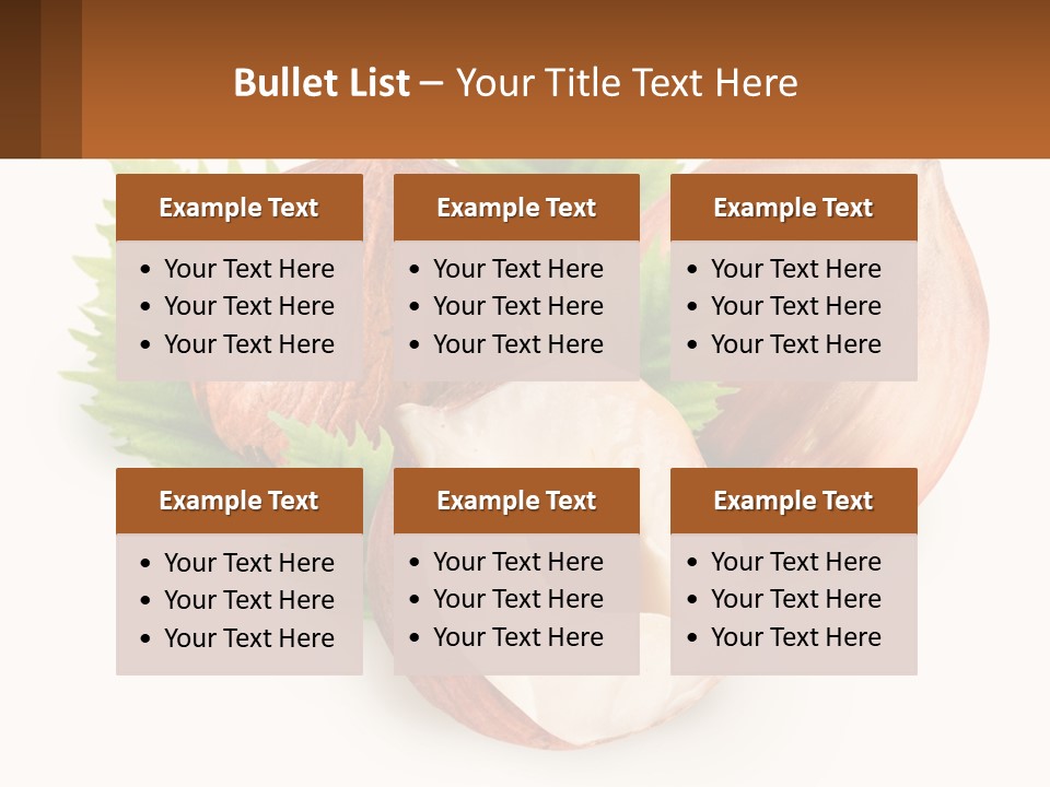 A Group Of Nuts With Leaves On A White Background PowerPoint Template