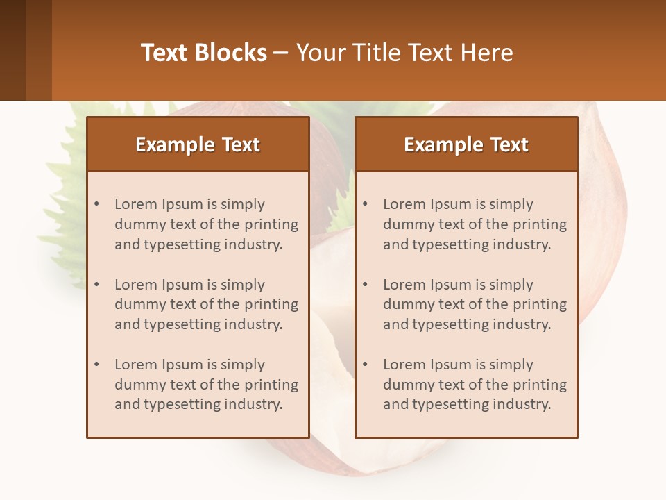A Group Of Nuts With Leaves On A White Background PowerPoint Template