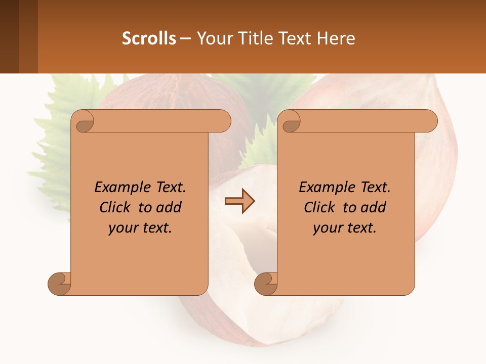 A Group Of Nuts With Leaves On A White Background PowerPoint Template