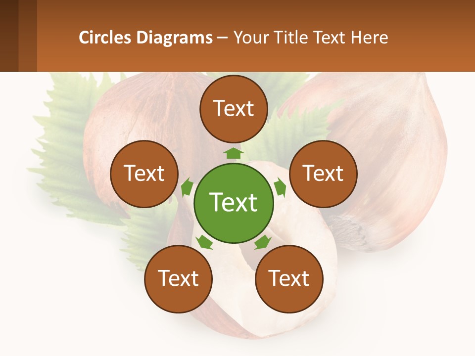 A Group Of Nuts With Leaves On A White Background PowerPoint Template