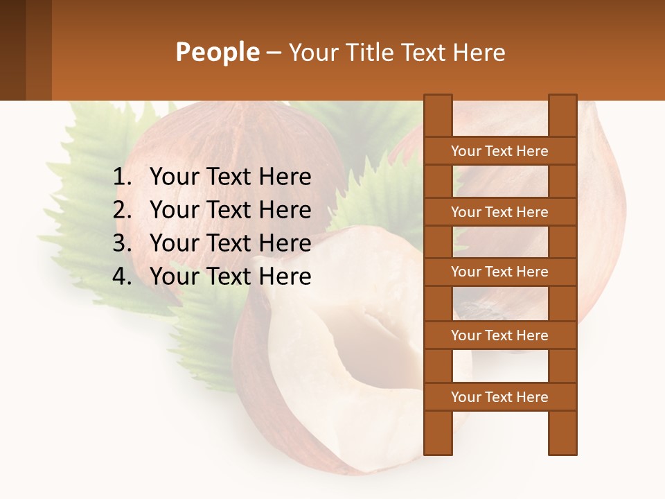 A Group Of Nuts With Leaves On A White Background PowerPoint Template