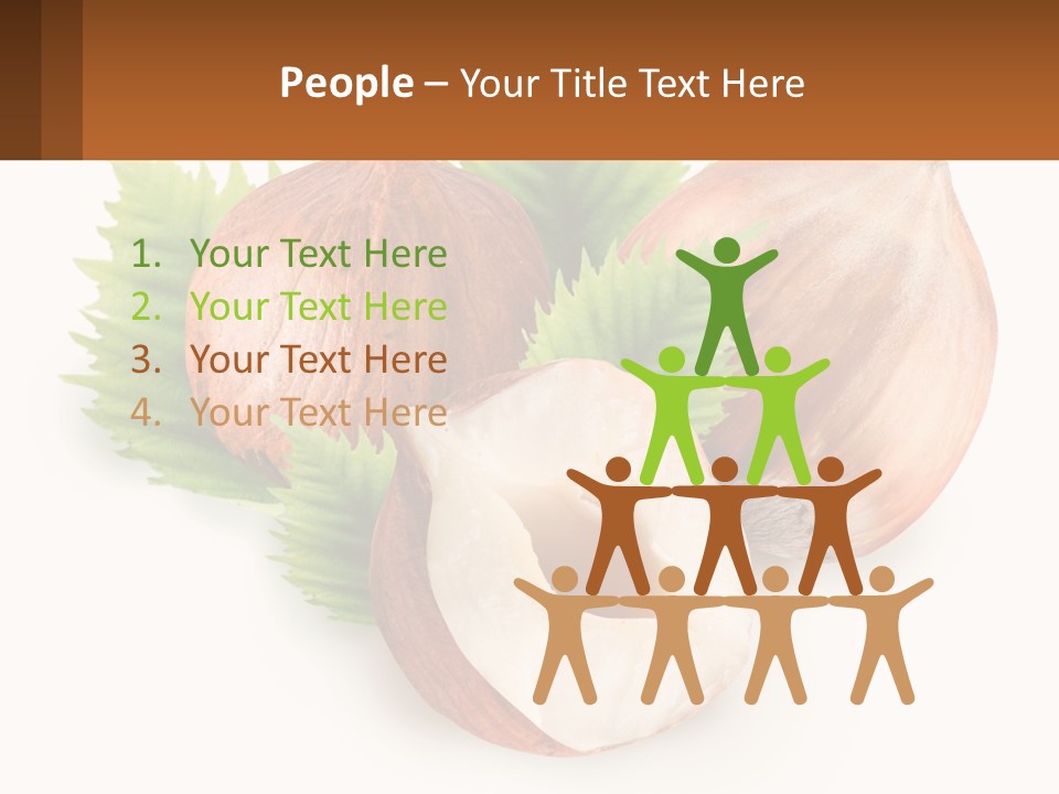 A Group Of Nuts With Leaves On A White Background PowerPoint Template