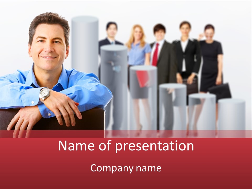 A Man Sitting In A Chair With His Arms Crossed In Front Of A Group Of PowerPoint Template