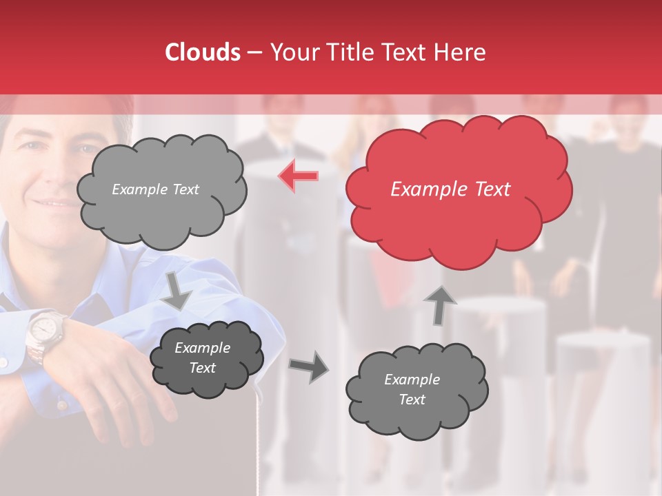 A Man Sitting In A Chair With His Arms Crossed In Front Of A Group Of PowerPoint Template