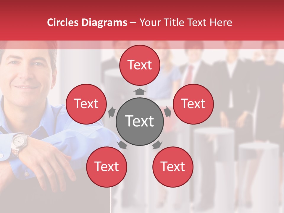 A Man Sitting In A Chair With His Arms Crossed In Front Of A Group Of PowerPoint Template