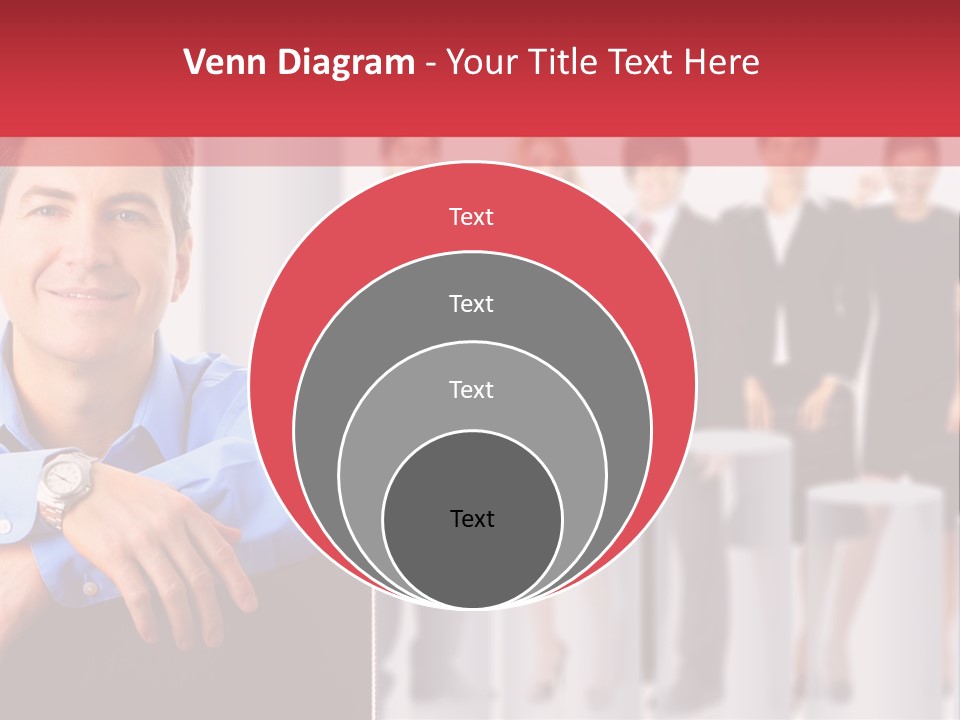 A Man Sitting In A Chair With His Arms Crossed In Front Of A Group Of PowerPoint Template