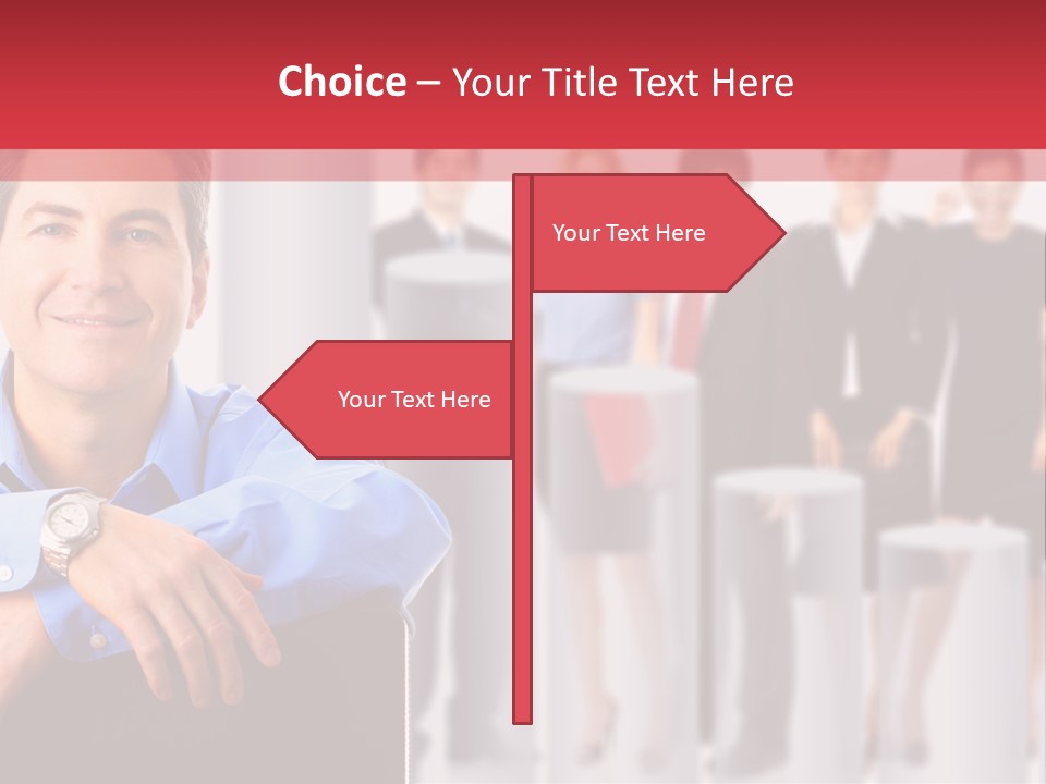 A Man Sitting In A Chair With His Arms Crossed In Front Of A Group Of PowerPoint Template