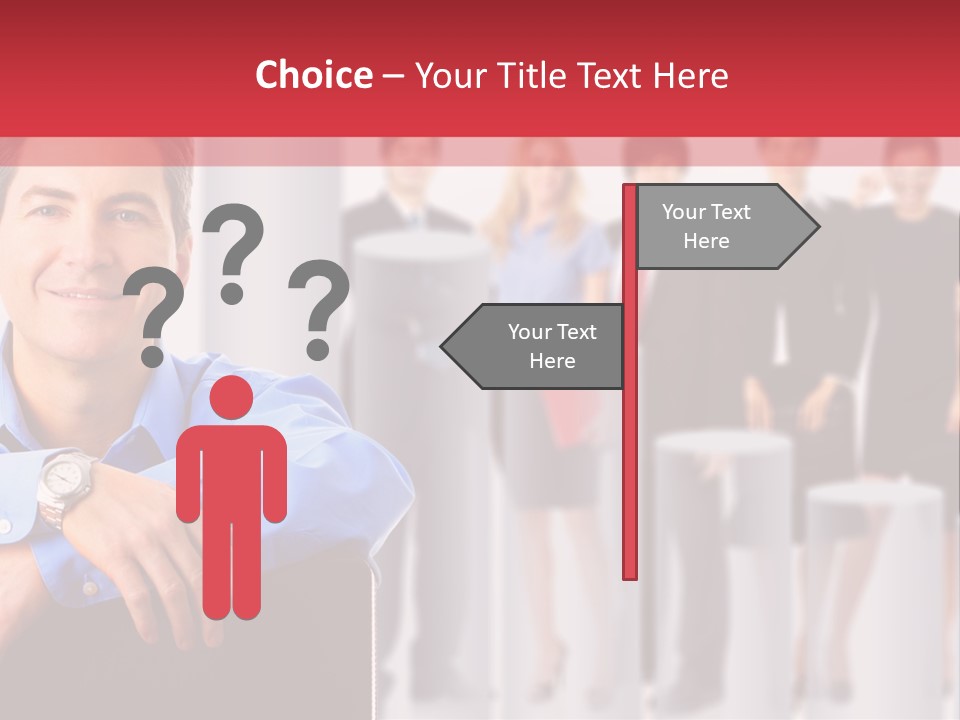 A Man Sitting In A Chair With His Arms Crossed In Front Of A Group Of PowerPoint Template