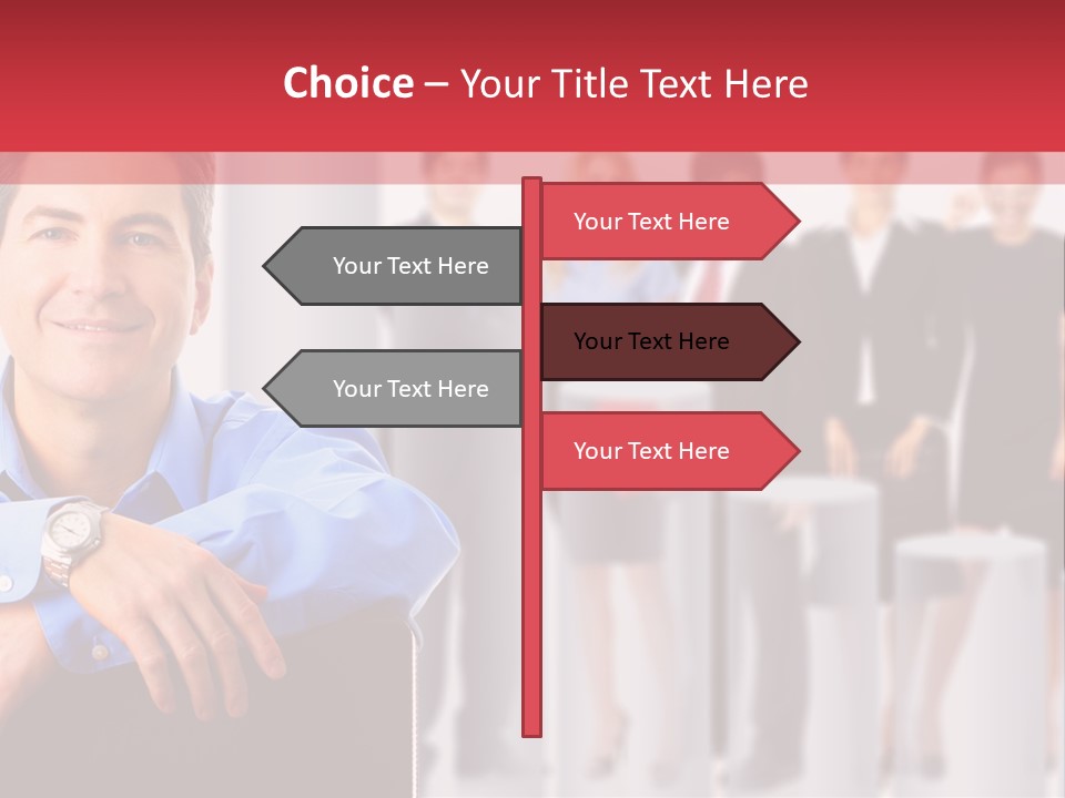 A Man Sitting In A Chair With His Arms Crossed In Front Of A Group Of PowerPoint Template