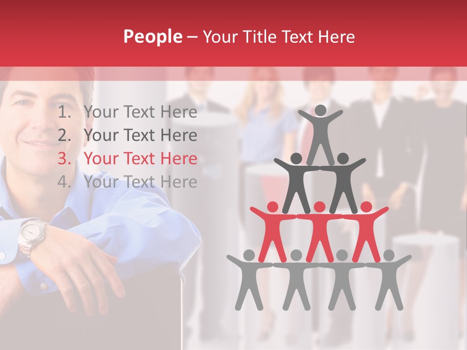 A Man Sitting In A Chair With His Arms Crossed In Front Of A Group Of PowerPoint Template