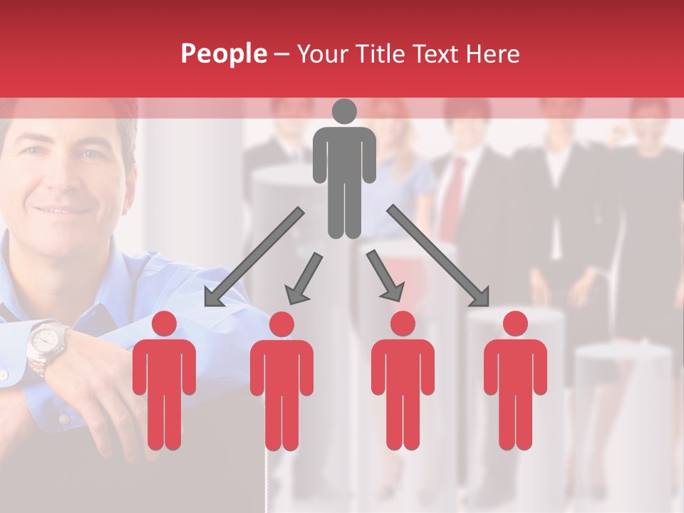 A Man Sitting In A Chair With His Arms Crossed In Front Of A Group Of PowerPoint Template