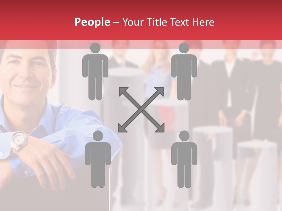 A Man Sitting In A Chair With His Arms Crossed In Front Of A Group Of PowerPoint Template