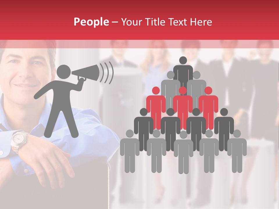 A Man Sitting In A Chair With His Arms Crossed In Front Of A Group Of PowerPoint Template