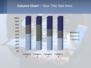 A Man Holding A Tablet With A World Map On It PowerPoint Template