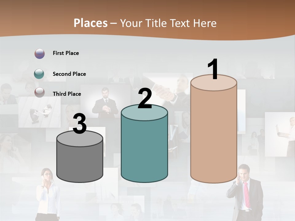 A Man In A Suit Is Standing In Front Of A Wall Of Pictures PowerPoint Template