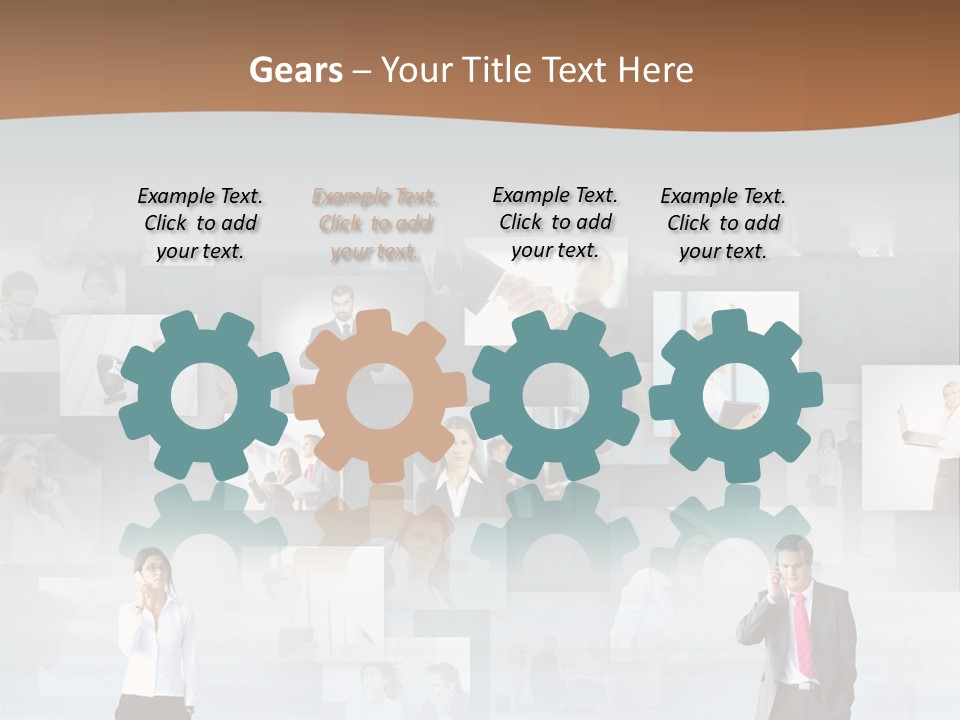 A Man In A Suit Is Standing In Front Of A Wall Of Pictures PowerPoint Template