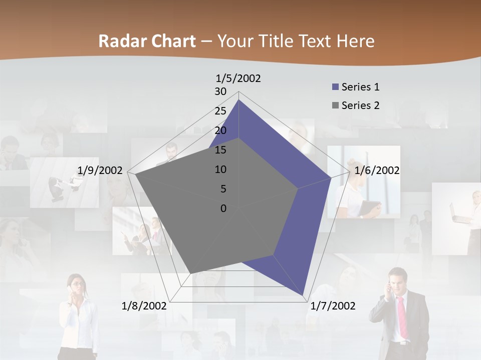 A Man In A Suit Is Standing In Front Of A Wall Of Pictures PowerPoint Template