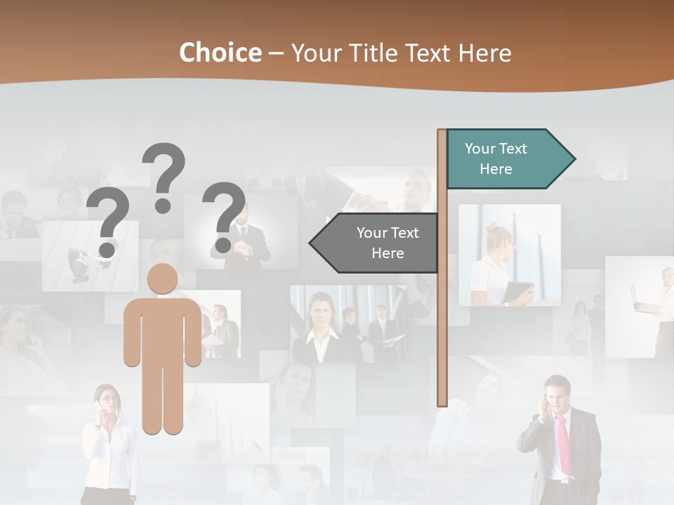 A Man In A Suit Is Standing In Front Of A Wall Of Pictures PowerPoint Template