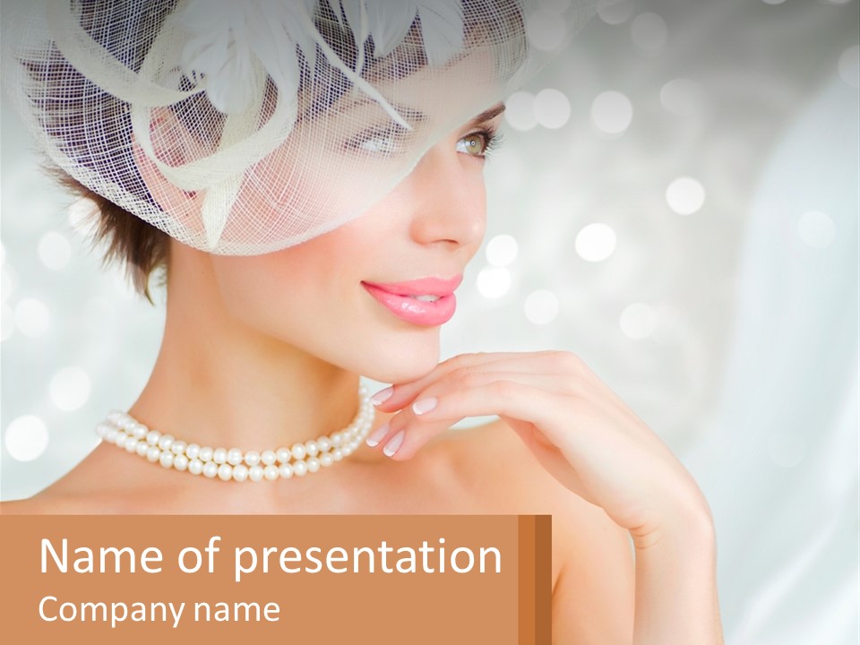 A Woman Wearing A White Hat And Pearls PowerPoint Template