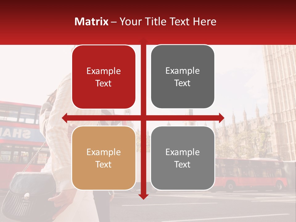 A Man And A Woman Standing In Front Of A Red Double Decker Bus PowerPoint Template