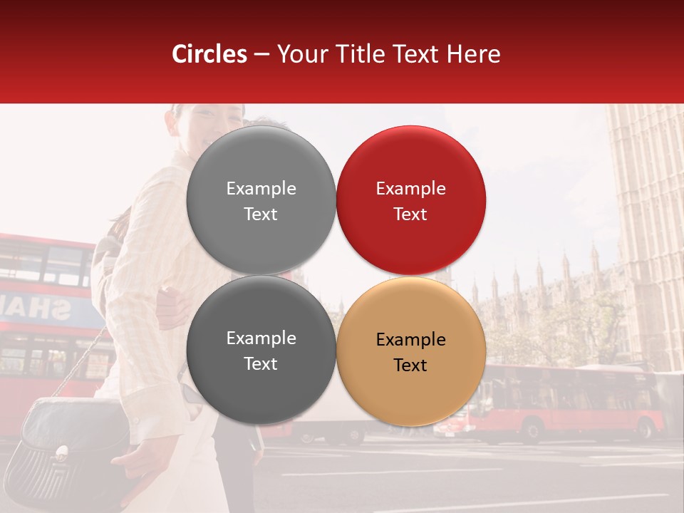 A Man And A Woman Standing In Front Of A Red Double Decker Bus PowerPoint Template