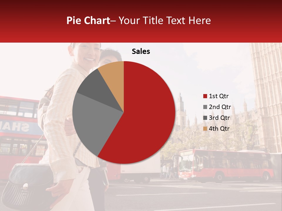 A Man And A Woman Standing In Front Of A Red Double Decker Bus PowerPoint Template