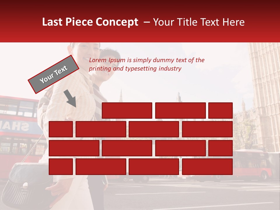 A Man And A Woman Standing In Front Of A Red Double Decker Bus PowerPoint Template