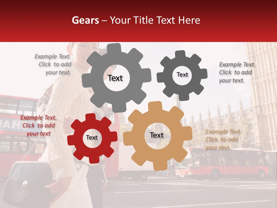 A Man And A Woman Standing In Front Of A Red Double Decker Bus PowerPoint Template