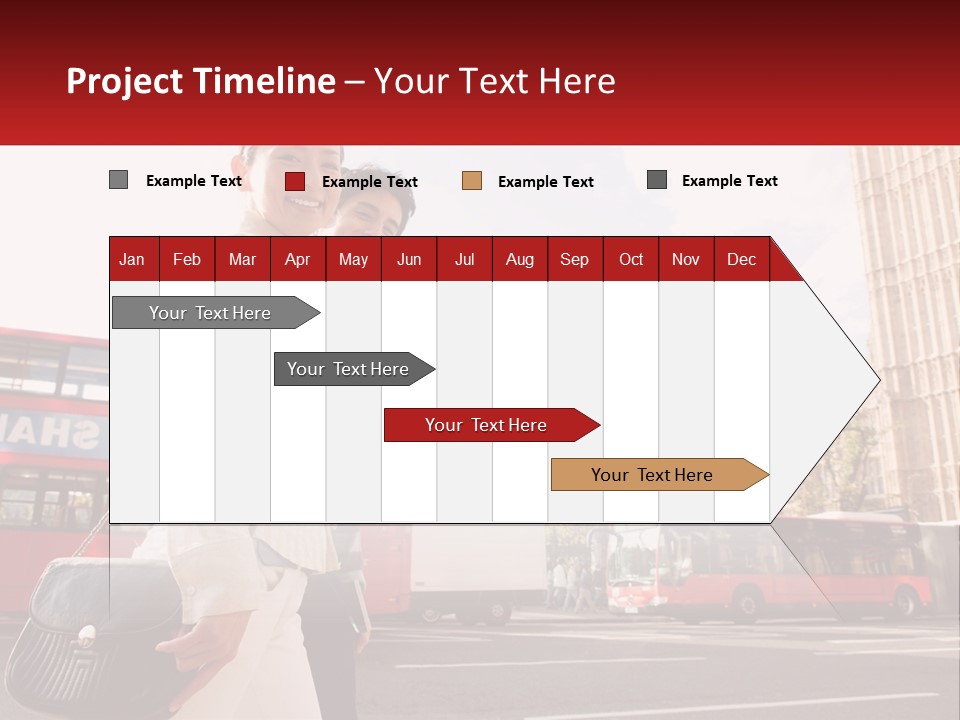 A Man And A Woman Standing In Front Of A Red Double Decker Bus PowerPoint Template