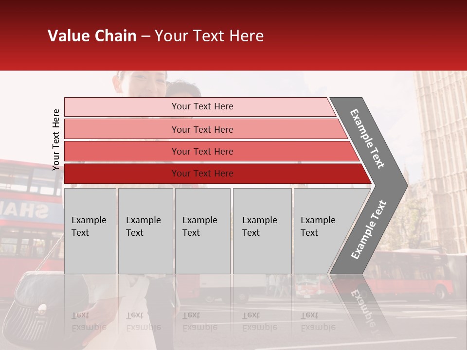 A Man And A Woman Standing In Front Of A Red Double Decker Bus PowerPoint Template