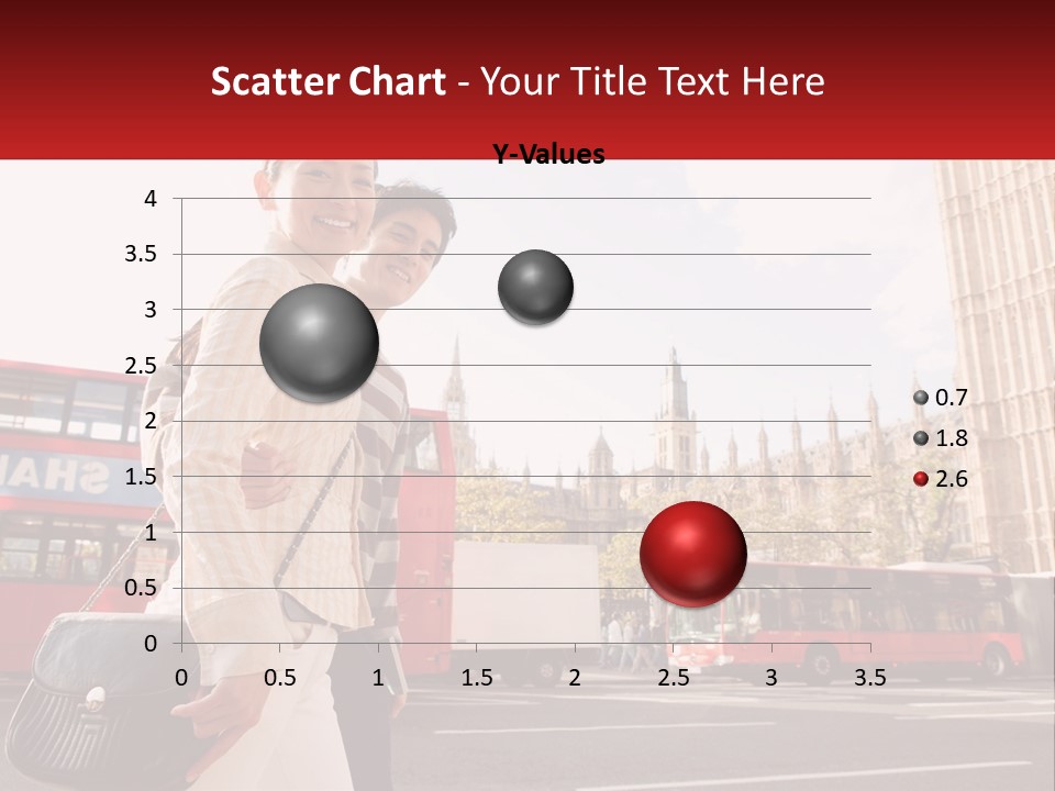 A Man And A Woman Standing In Front Of A Red Double Decker Bus PowerPoint Template