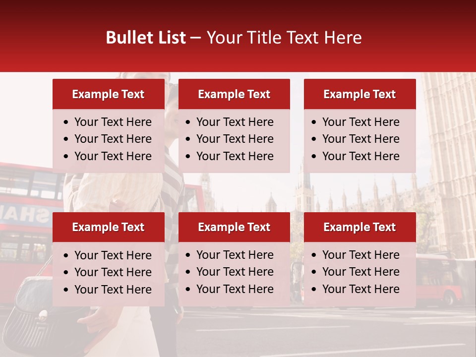 A Man And A Woman Standing In Front Of A Red Double Decker Bus PowerPoint Template