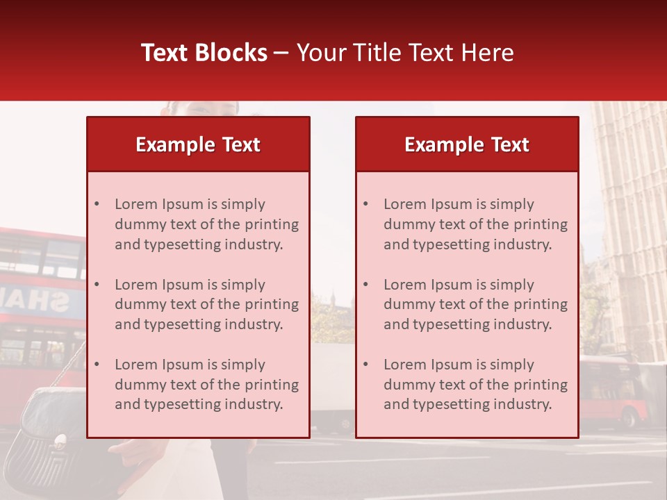 A Man And A Woman Standing In Front Of A Red Double Decker Bus PowerPoint Template