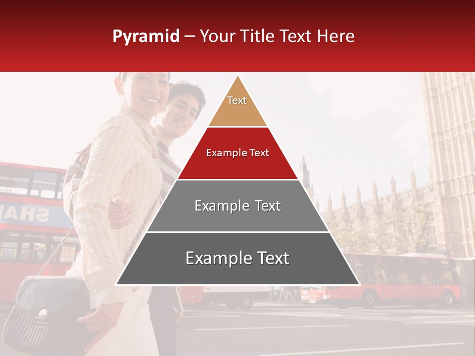 A Man And A Woman Standing In Front Of A Red Double Decker Bus PowerPoint Template