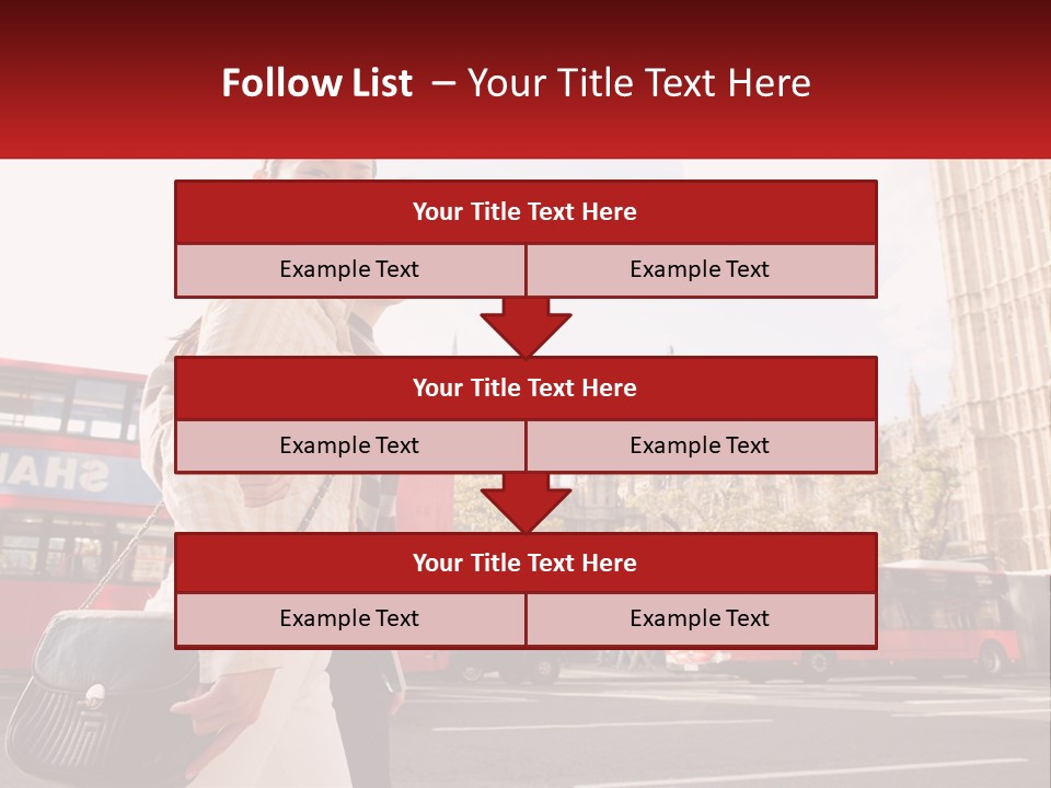 A Man And A Woman Standing In Front Of A Red Double Decker Bus PowerPoint Template