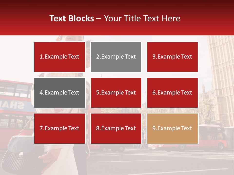 A Man And A Woman Standing In Front Of A Red Double Decker Bus PowerPoint Template