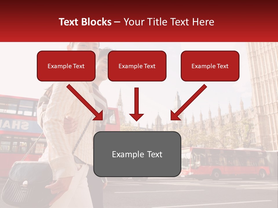 A Man And A Woman Standing In Front Of A Red Double Decker Bus PowerPoint Template