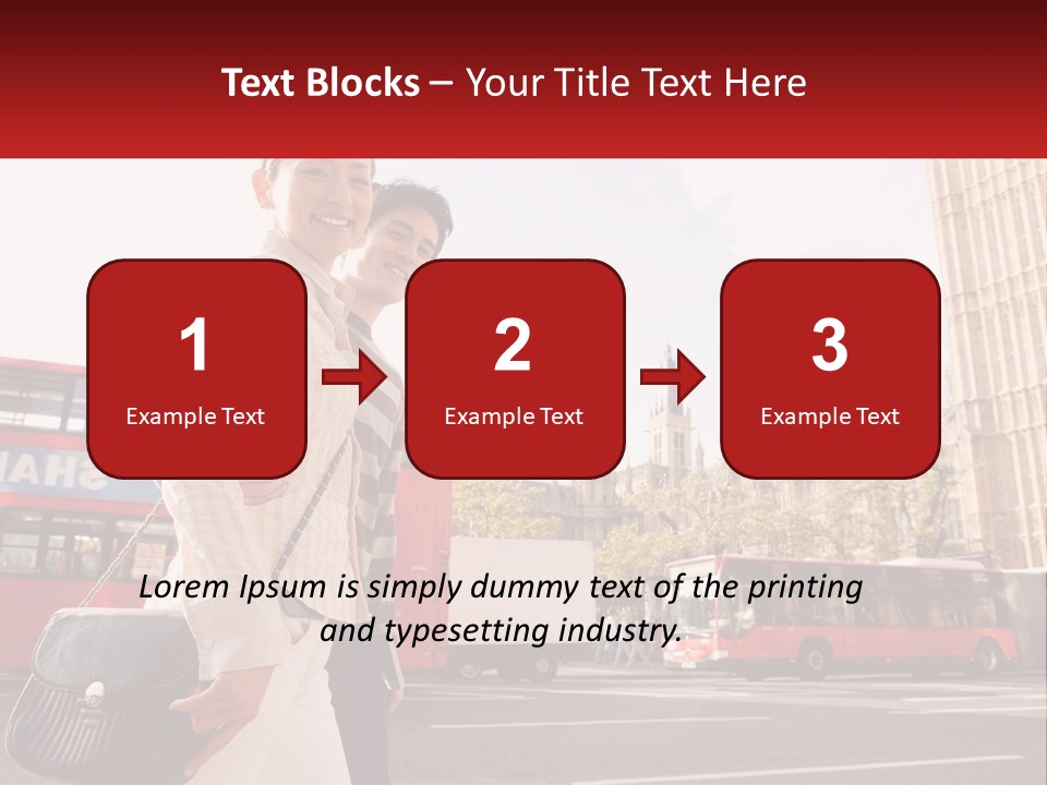 A Man And A Woman Standing In Front Of A Red Double Decker Bus PowerPoint Template